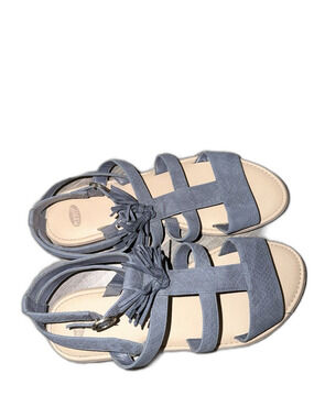 DR. SCHOLLS Womens Size 9 M Grey Blue Sandals Tassels